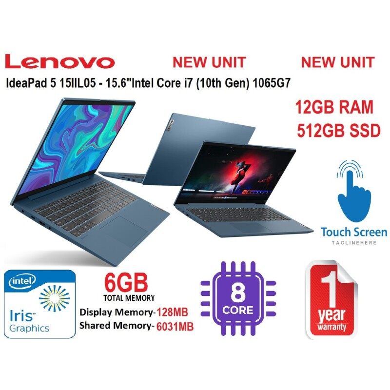 Lenovo IdeaPad 5 15IIL05 - 15.6 Touch Screen Intel Core i7 (10th Gen) 1065G7 -12GB RAM/512GB SSD / (NEW UNIT) 1 YEAR WARRANTY Malaysia