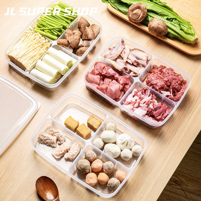 JustLiving Hộp Sắp Xếp Tủ Lạnh 4 Ngăn Trong Suốt Hộp Đựng Có Nắp Hộp Đựng Bảo Quản Giữ Tươi Cho Tủ Lạnh Có Thể Xếp Chồng Bằng PP Cấp Thực Phẩm Hộp Phục Vụ Hành Gừng Và Tỏi Đĩa Thịt Đông Lạnh