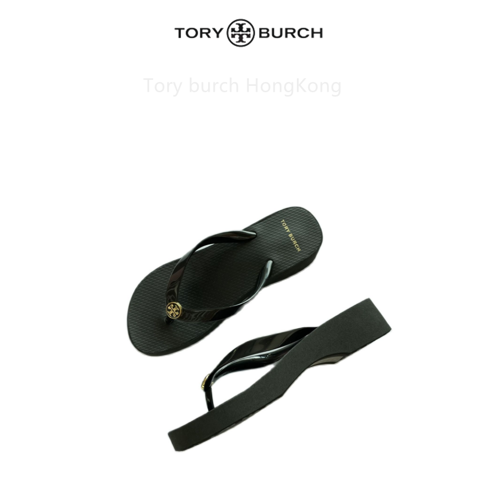 [Tory burch HongKong] Tory Burch Classic Summer  Women's Wedge Flip Flops Shallow Beach Vacation Essential