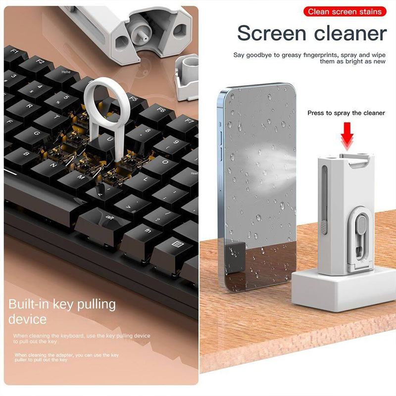 Multifunctional 8-in-1 Keyboard Earphone Clean Tools Kit,Screen Cleaner Spray/Keyboard Clean Brush/Earphone Cleaner Dust Remover/Key Puller/Phone Computer Cleaning Tools