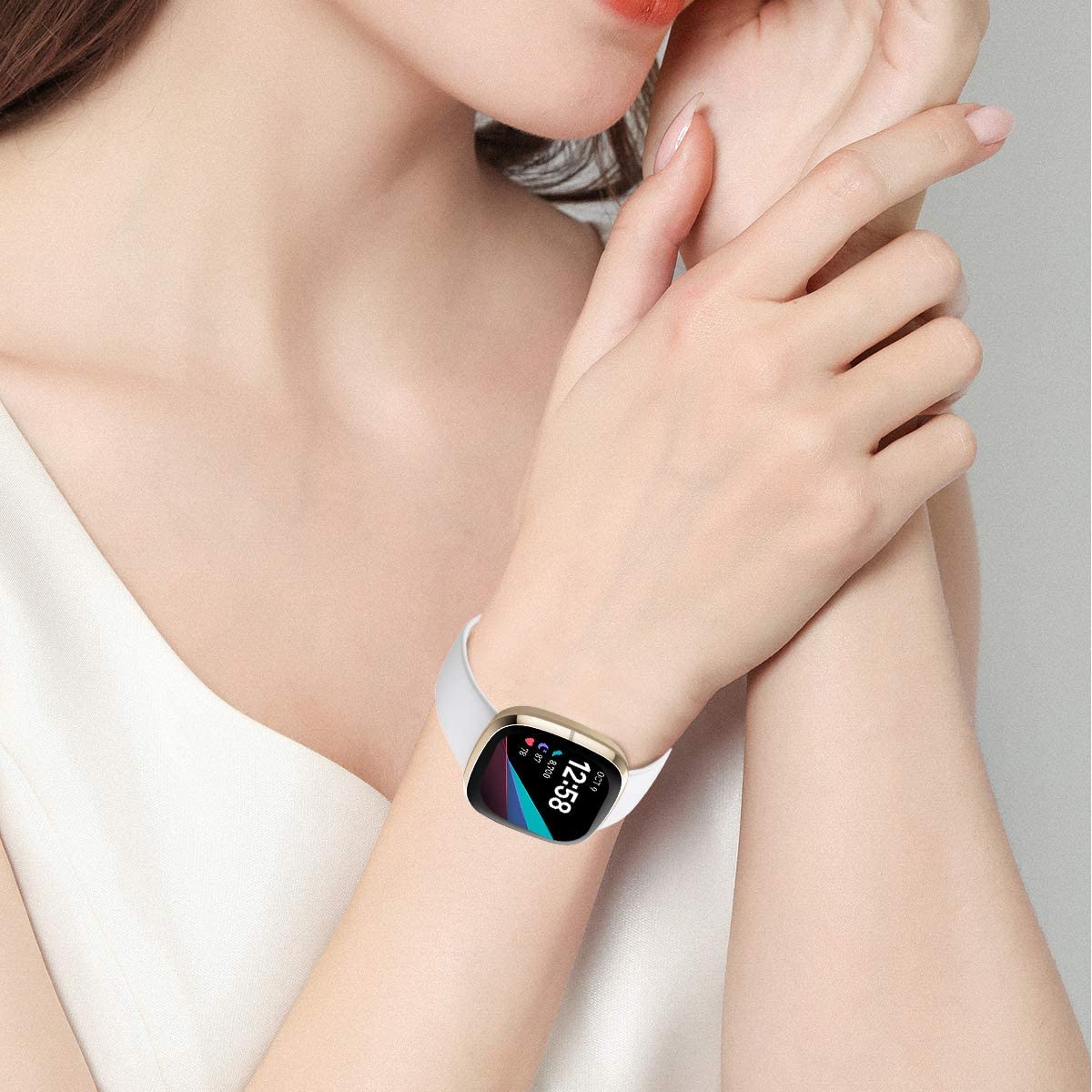 Sports Band Compatible with Fitbit Versa 4/Fitbit Versa 3/Fitbit Sense 2/Fitbit Sense for Women Man, Soft Silicone Replacement Watch Strap Wristband Accessories for Fitbit Sense Smart Watch