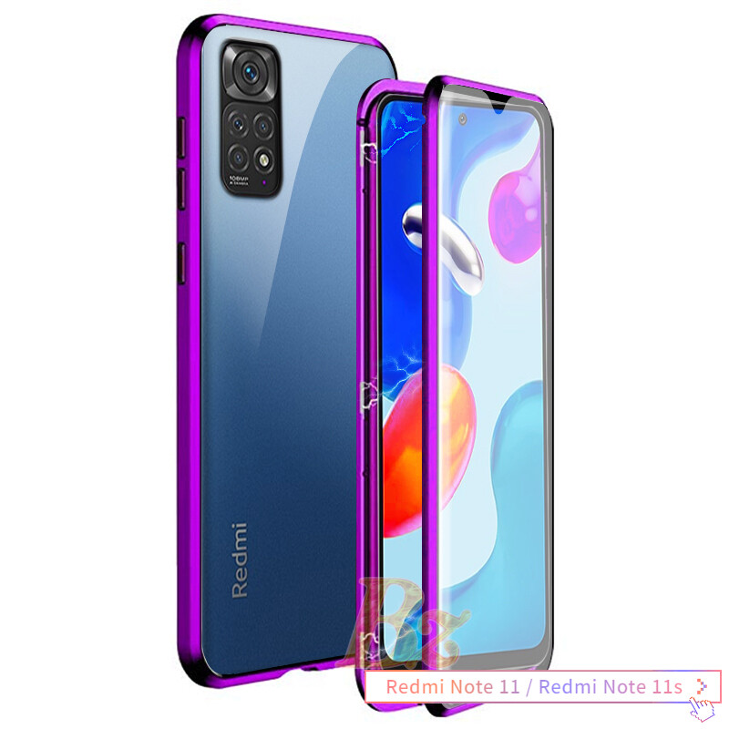 For xiaomi redmi note 11 / redmi note 11s / redmi note 11 pro 5g magnetic case 360 front+back double-sided 9h tempered glass case for redmi note 11 note 11s note 11 pro metal bumper case