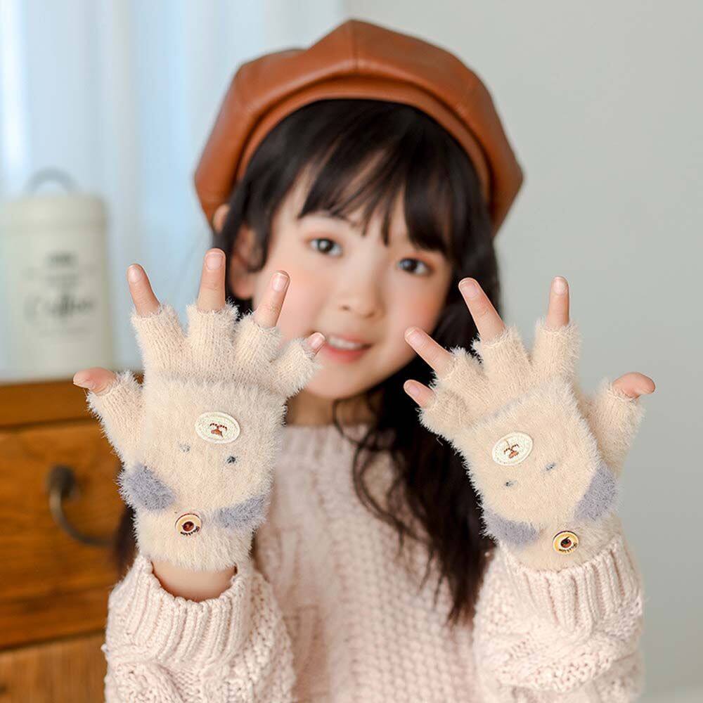 ANGEL Ấm áp Dày Sang trọng Tai mèo Trẻ em Mùa đông Găng tay dệt kim Hàn Quốc Găng tay...