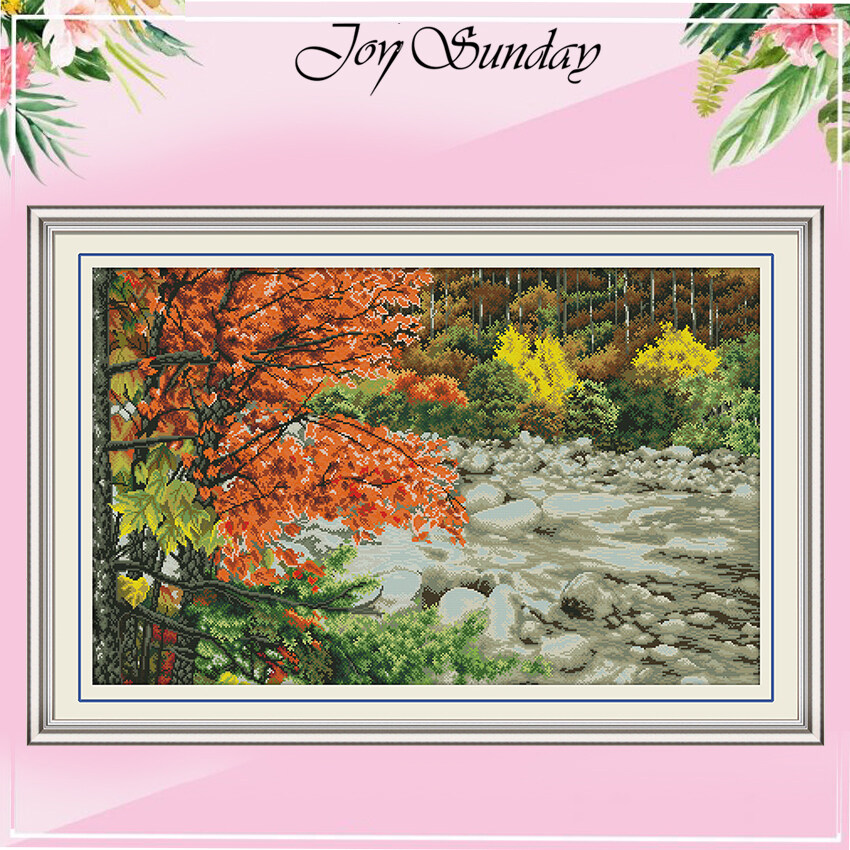 โรงงาน Outlet Joy Sunday พิมพ์ CrossStitch ชุด MAPLE ทิวทัศน์แม่น้ำรูป