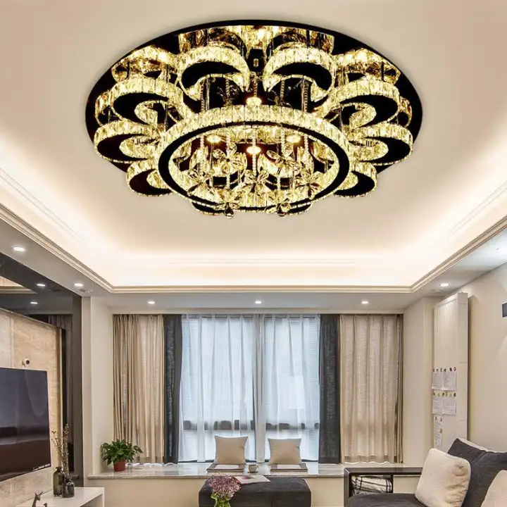 Luxury Round Crystal Ceiling Lamp Living Room Crystal Dimming Chandelier Led Restaurant Lighting Creative Ceiling Light Lazada Ph
