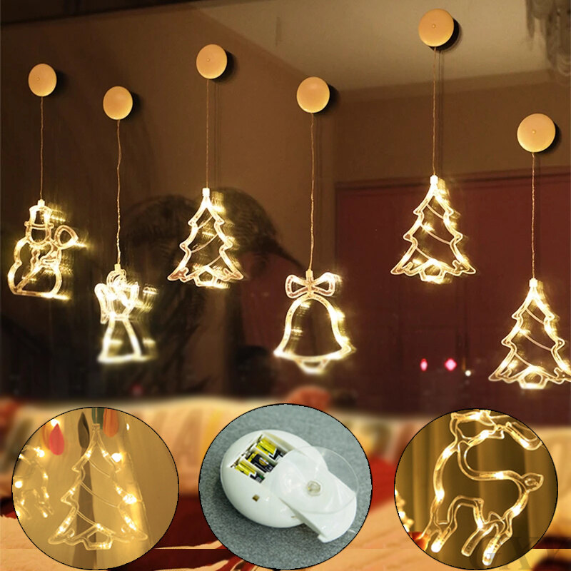 【Lightingeverthing】Christmas Led String Ánh Sáng, Đèn Chùm Cốc Hút Cửa Sổ Chạy Bằng Pin, Đèn Trang Trí Tiệc Giáng Sinh Sáng Tạo Chuỗi Cảnh Đèn Bố Trí