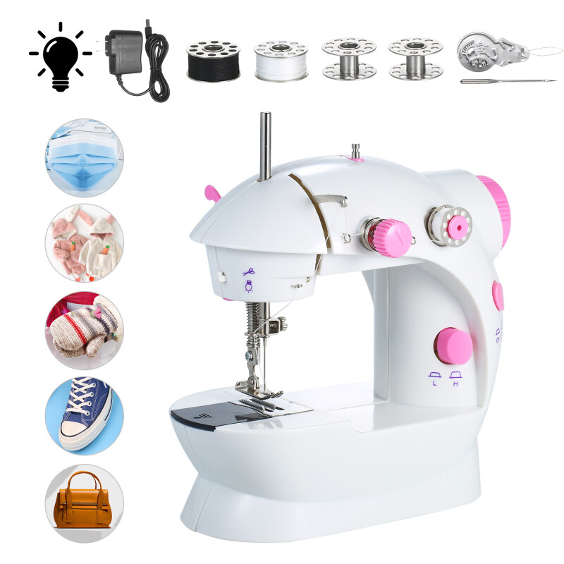 Mini Sewing Machine Adjustable 2-Speed Double Thread Portable Electric Household Multifunction Sewing Machin with Lights and Cutter Foot Pedal for Household Travel Beginner Face Mask DIY