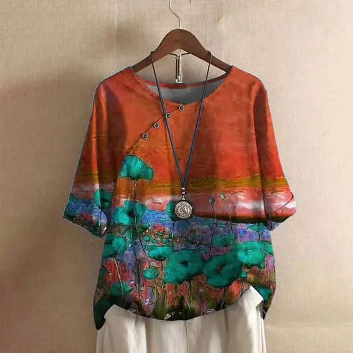 Plus size linen tops sale Clearance