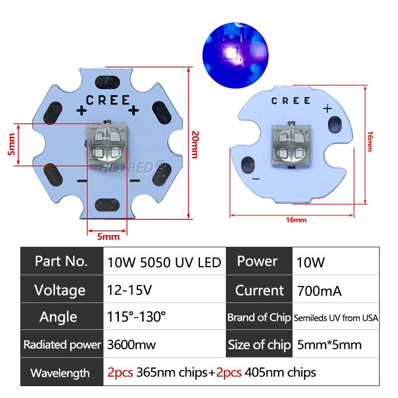 12V 10W XML 5050 Semileds High Power UV Purple LED Chip 365Nm 405Nm ...