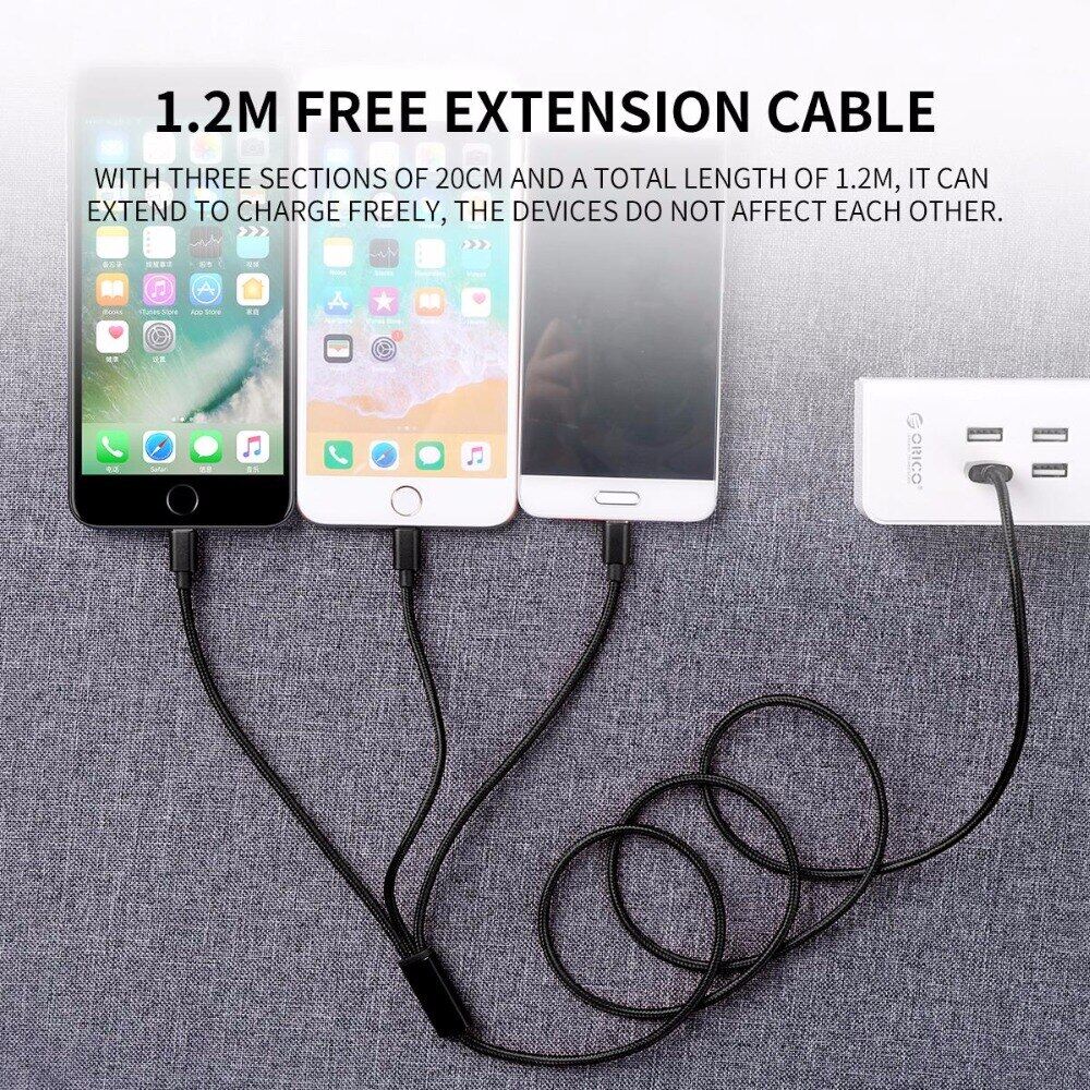 ORICO 1.2M 3 in 1 USB Cable, USB Type C Cable for iPhone 14 13 Pro Max 12 11, USB-C Micro USB Cable Fast Charging Xiaomi Samsung Huawei 3A