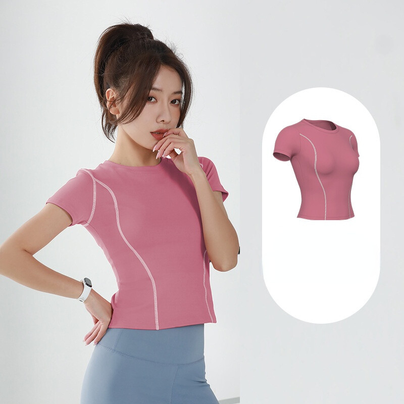 SUPERFLOWER Kurzarm-Sportbekleidungs-Yoga-Oberteil, schlankes, schnell trocknendes, atmungsaktives Fiess-Jogging-T-Shirt für Damen_voghion.com