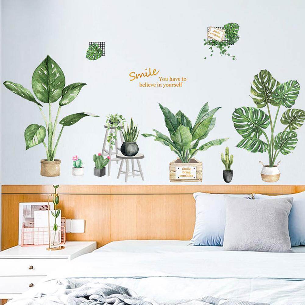 venicenight 2Pcs Tropical Leaves Cactus Bonsai Wall Sticker Decal Living Room Bedroom Decor