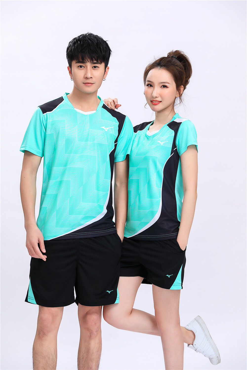 Quần Áo Cầu Lông Nhanh Khô Mizuno 2021 Bộ Vest Xanh Nam Nữ, Quần Áo Bóng Bàn Thi Đấu Tập Luyện Quần Áo Tennis Quần Short Áo Thun Ngắn Tay Màu Xanh Lá Cây Phù Hợp Với