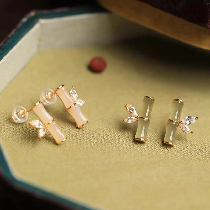 High quality Natural Hetian Jade Slub Earrings For Women