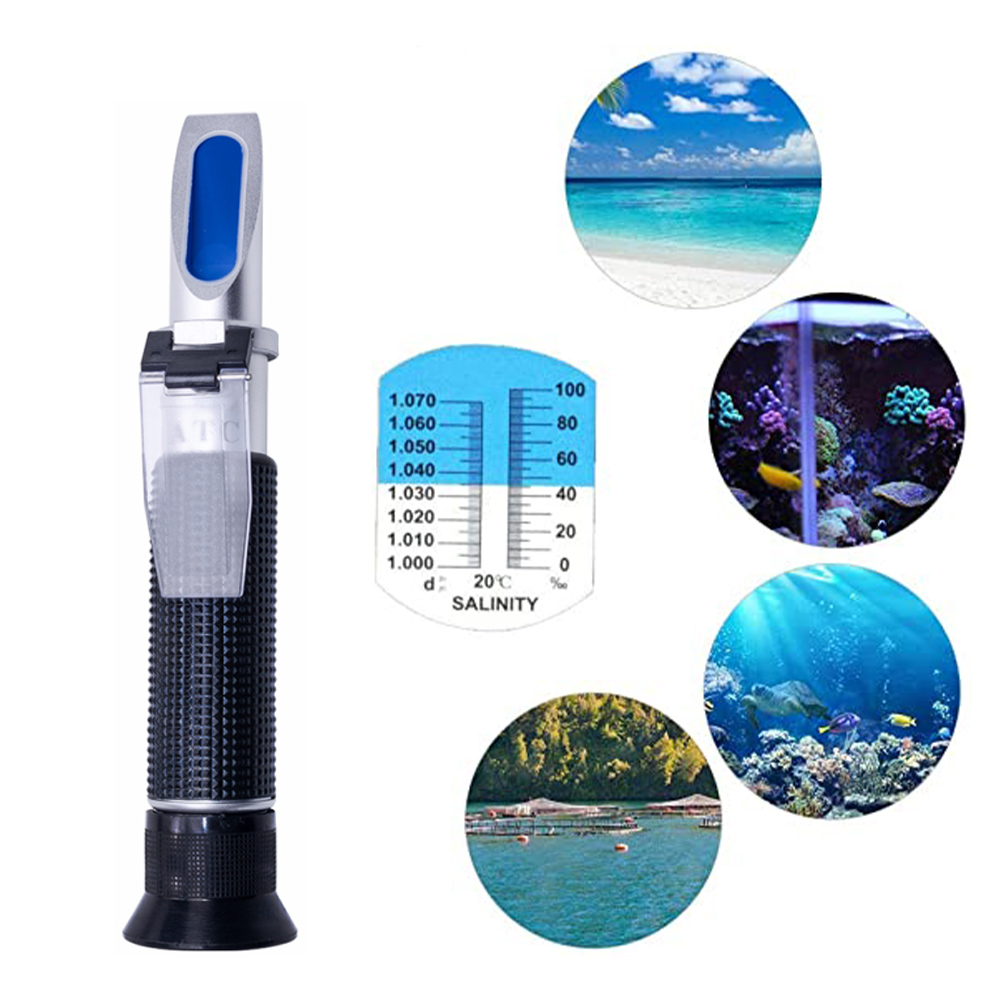 Handheld Salinity Refractometer 0-100‰ 1.000-1.070SG Auto Temp Compensation Salinity Tester for Seawater Aqaurium Fishkeeping