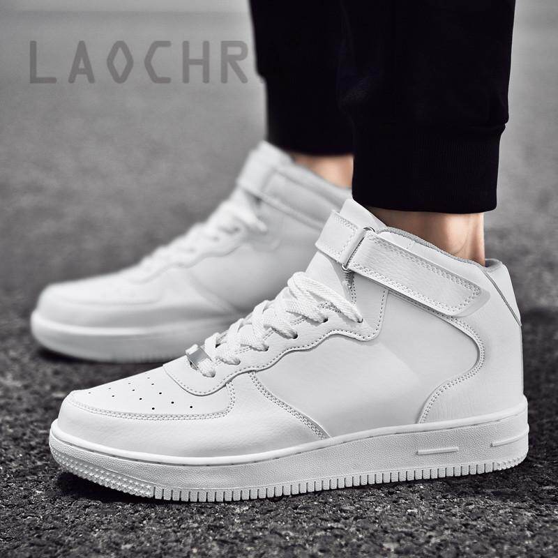 LAOCHRA Couple Shoes Leather High Top Sneakers For Men Women Korean Version White Casual Shoes Breathable Sport Shoes