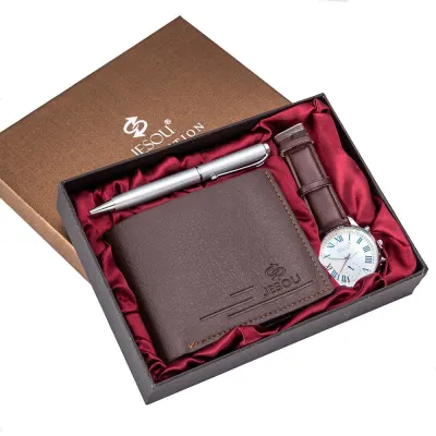 Jesou Collection Men Gift Set Creative Watch+Wallet+Pen Casual Business Style Combination Set For Boyfriend