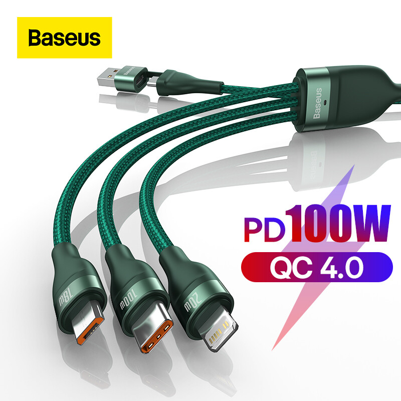 Baseus cáp usb c sạc nhanh 3 trong 1 cho iphone 11 xr 8 pd 100w cáp sạc type-c cho xiaomi 5a cáp usb micro type c dây sạc nhanh