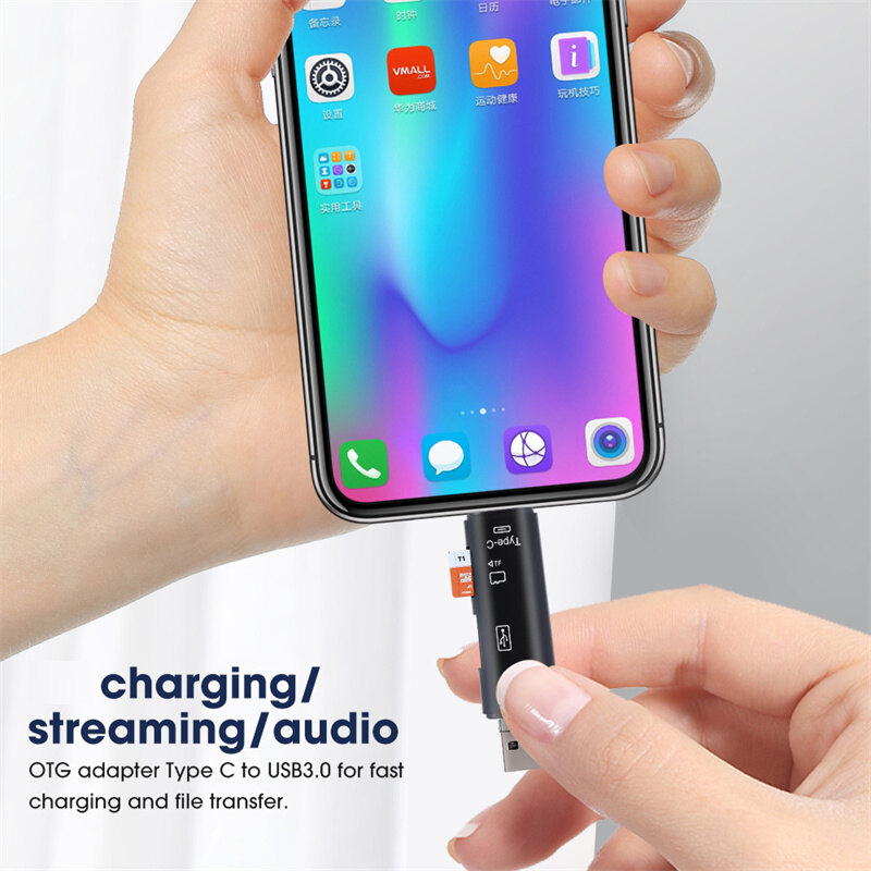 5 trong 1 USB đa chức năng 2.0 Loại C USB /Micro USB TF SD Đầu đọc thẻ nhớ Bộ chuyển đổi đầu đọc thẻ OTG Phụ kiện điện thoại di động