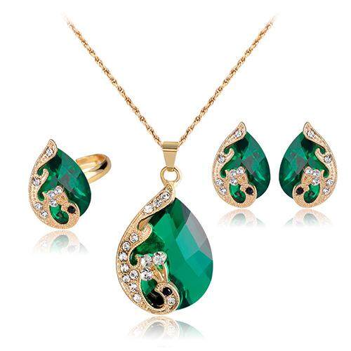 Vòng Cổ Mặt Dây Chuyền Kim Cương Giả Sóng Hấp Dẫn Cho Nữ Bông Tai Nhẫn Bộ Trang Sức Tiệc Cưới