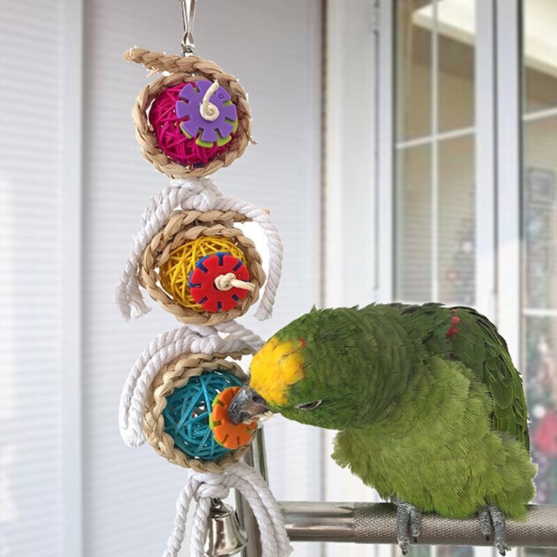 Parrot Toys Swing Parrot Cage Ball Hanging Pet Bird Toys Bites Climb