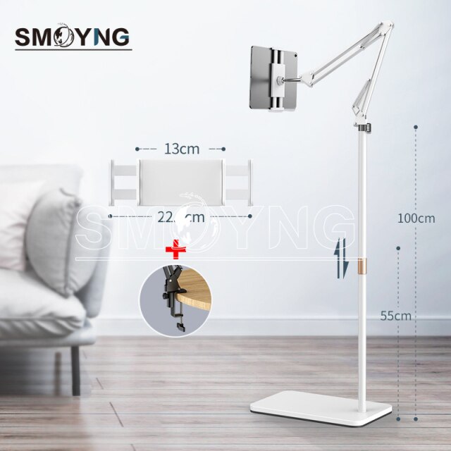 Giá đỡ điện thoại máy tính bảng sàn nhà gấp gọn có thể mở rộng 160cm, hỗ trợ giá treo giường cho iphone 5-13 inch ipad pro12.9
