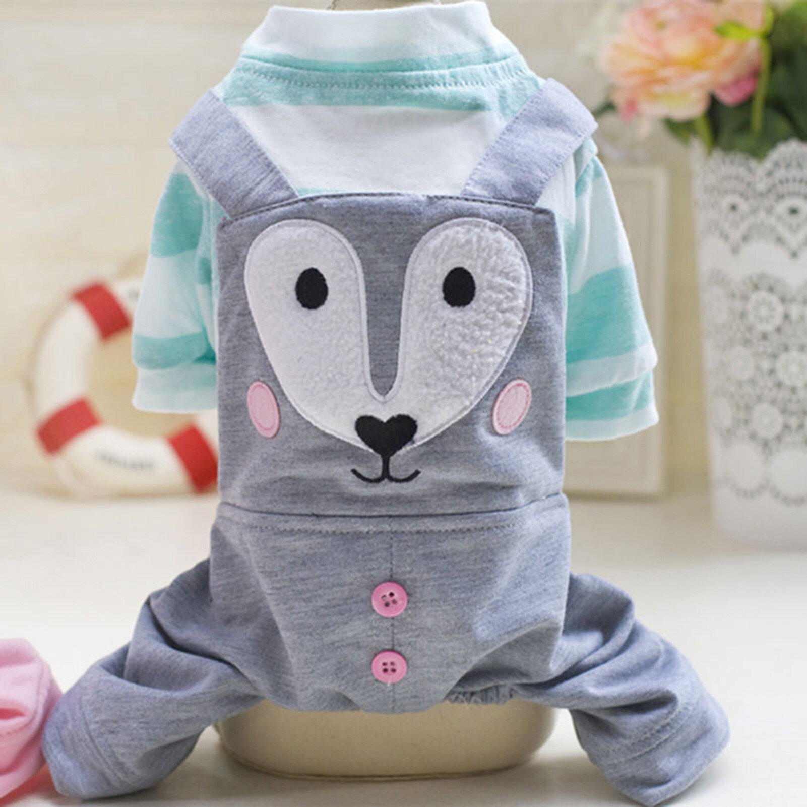 huanhuang® Spring Pet Cat Fox Pattern Button Stitching Suspenders Four-legged Dog Clothes