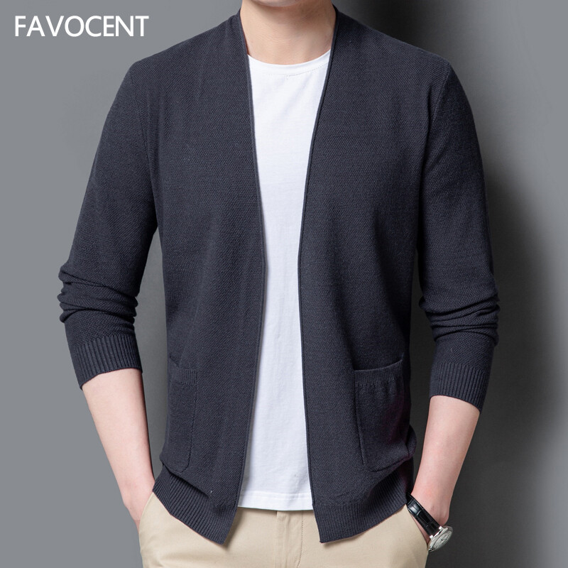 FAVOCENT Mens Fashion Korean Cardigans Sweater Spring Autumn Male Solid Casual Sweaters Jacket