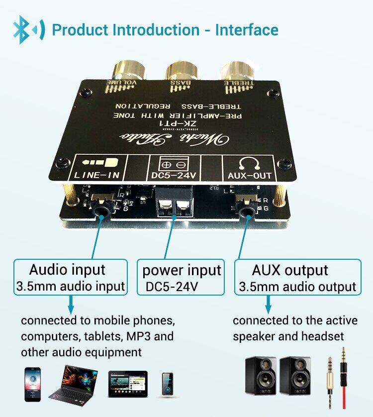 Diymore Audio Bluetooth 5.0 Decoder Board Audio Decoder Dual Channel Stereo Low Noise High and Low Tone Pre-module Controller