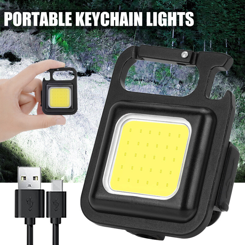 Mini Flashlight Rechargeable Glare COB Keychain Light USB Charging Emergency Lamps LED Work Light Portable Outdoor Camping Light Car Work Light