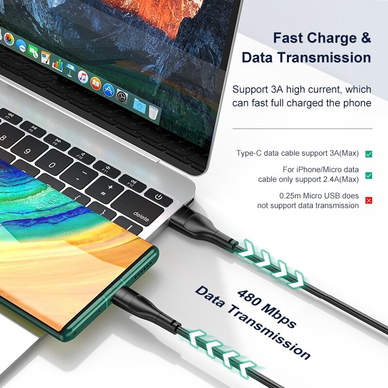 [ELEGANT] KUULAA Type USB C Cable For iPhone Charging Micro USB Fast Charging Cable Wire For iPhone 12 X Xiaomi Samsung Huawei Data Cord