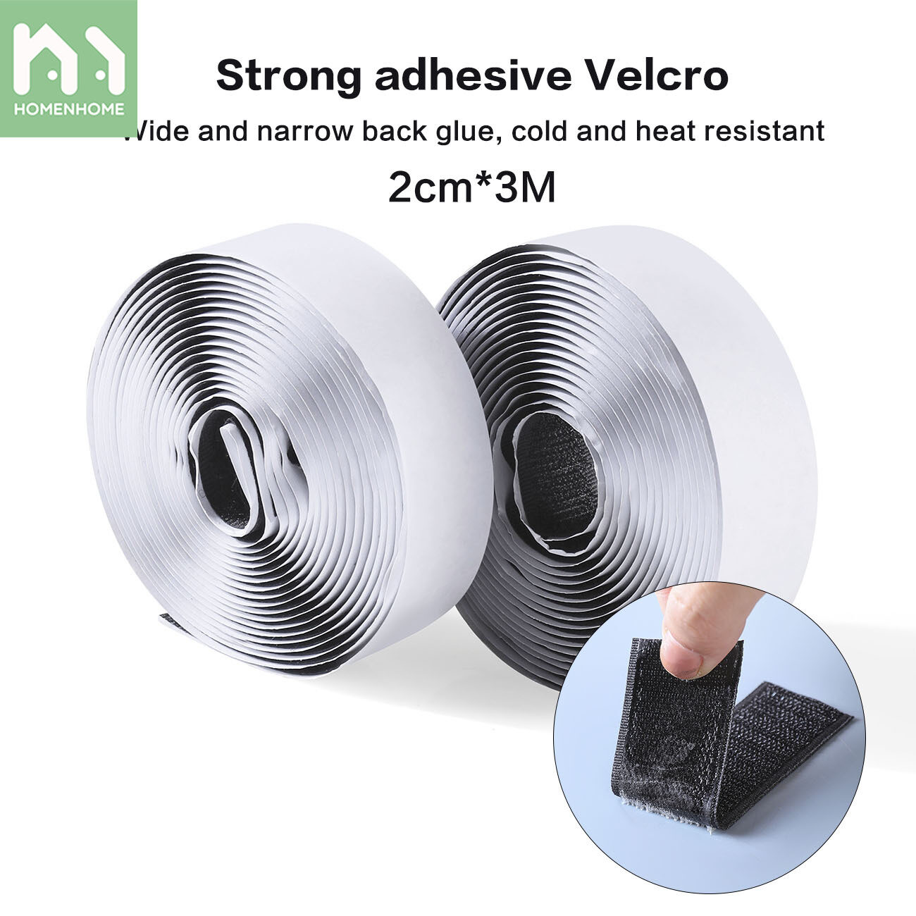 Homenhome 3M Strong Adhesive Sticker Hook and Loop Magic Nylon Sticker Loop Disks Strips with Glue 2 Roll/Set