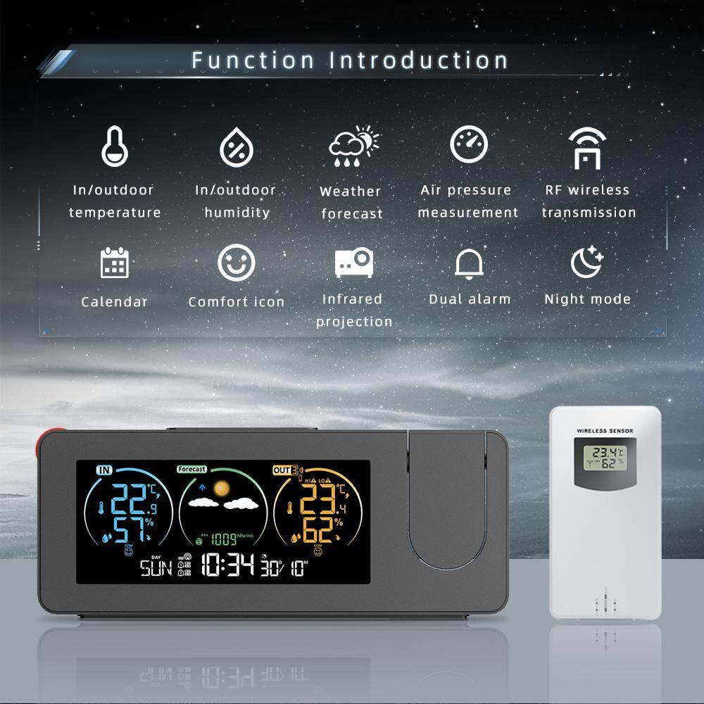 インテリア時計 WEATHER FORECAST RADIO CONTROLLED Smart Sensor ZX3538 New Electronic Projection Clock Weather