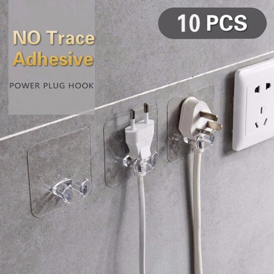 10Pcs Clear Strong Plug Hooks Adhesive Multi Purpose Transparent Plastic Pasting Hook Ues for Kitchen Bathroom Office