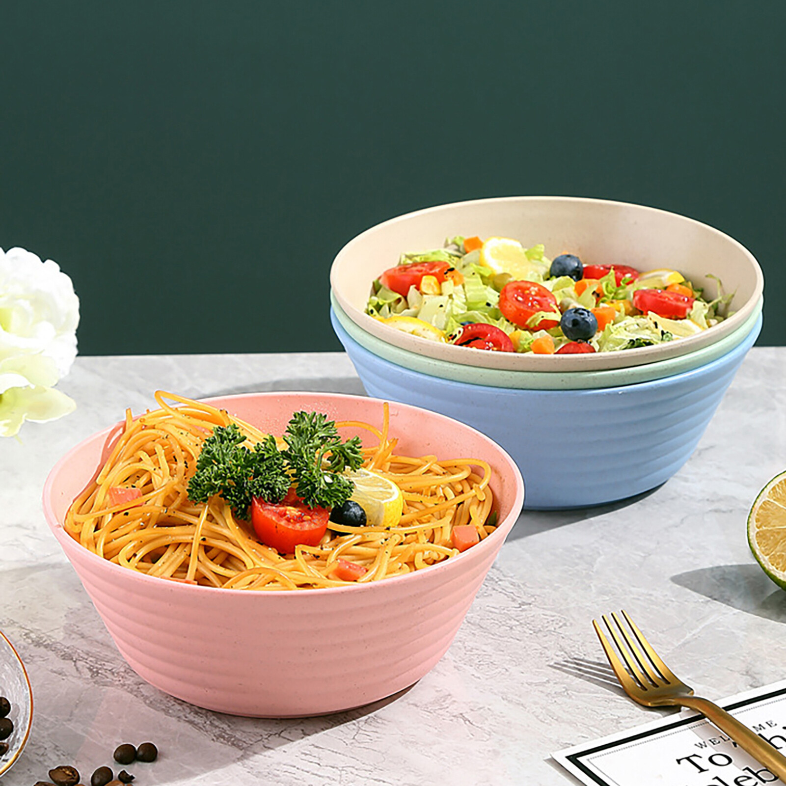 Terylin Japanese Instant Noodle Bowl Microwave Dishwasher Safe Large Capacity Stackable Unbreakable Cereal Soup Rice Bowl for Canteen Durable Rice Bowl