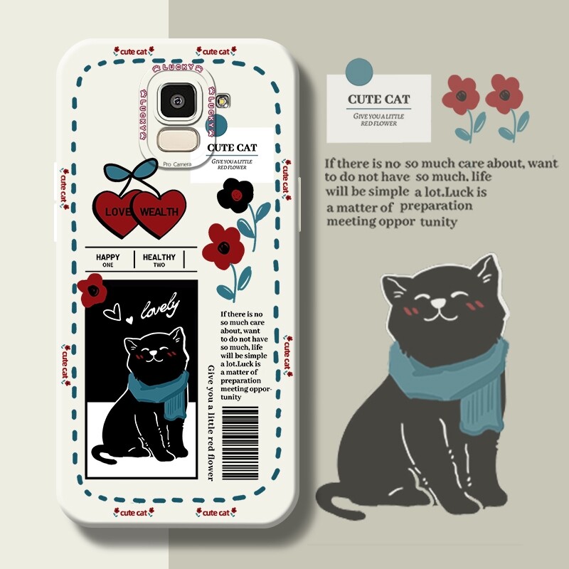 JIUMOO Casing For Samsung Galaxy J6 2018 Case With Fashion Tide Flower Cat New Design Phone Case Shockproof Square Edge Pattern Silicone Casing Full Cover Angel Eye Camera Protection Cases Softcase