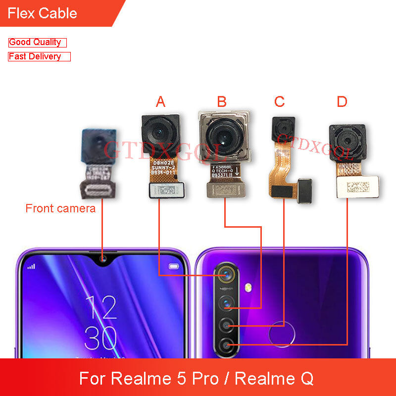 Original Front Back Camera For Realme 5 Pro / Realme Q Main Facing Camera Module Flex Cable Replacement Spare Parts