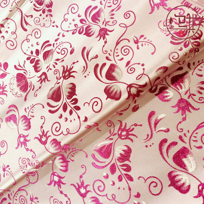 Lotus Brocade Fabric Silk Cheongsam Clothing DIY Embroidery Silk Fabric TJ8801