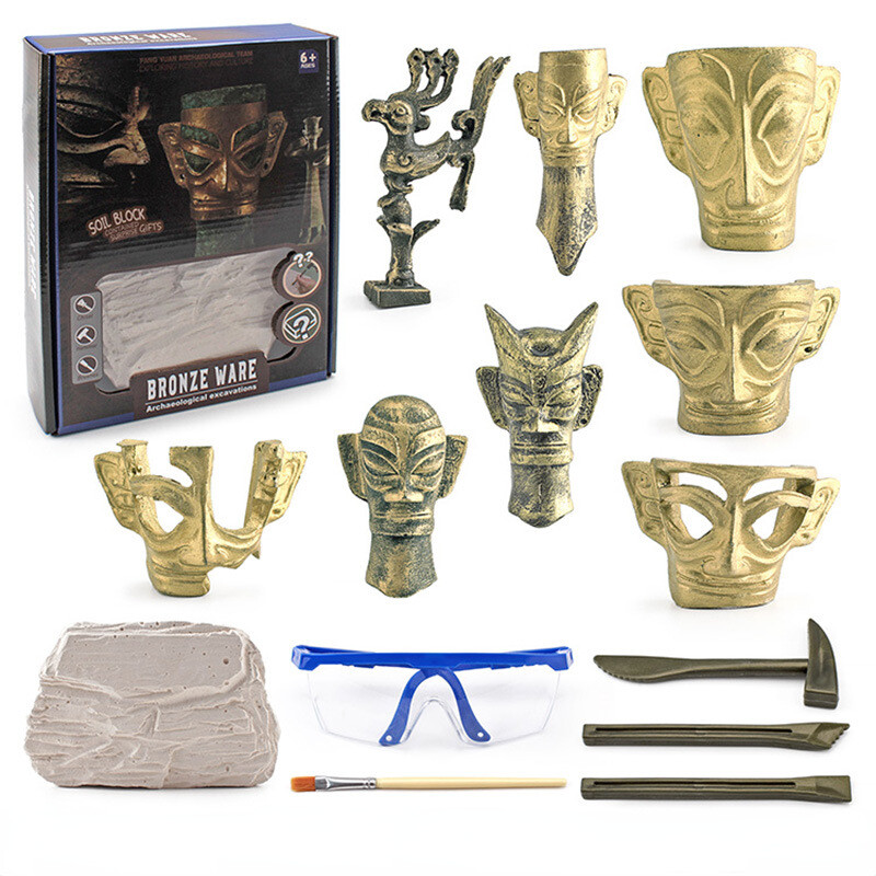 Open One at Random Simulation Mini Terracotta Warriors and Horses Ancient Egypt World Site Sanxingdui Archaeological Excavation Model Ornaments Toy Toys for Boys Toys for Girls