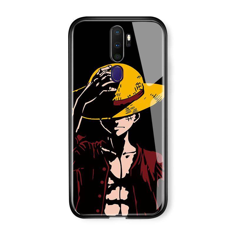 UCUC For Case OPPO A9 2020 OPPO A5 2020 handphone Case, Luxury Soft Edge Anime  Luffy Glossy Casing Tempered Glass Shockproof Phone Back Case Cover