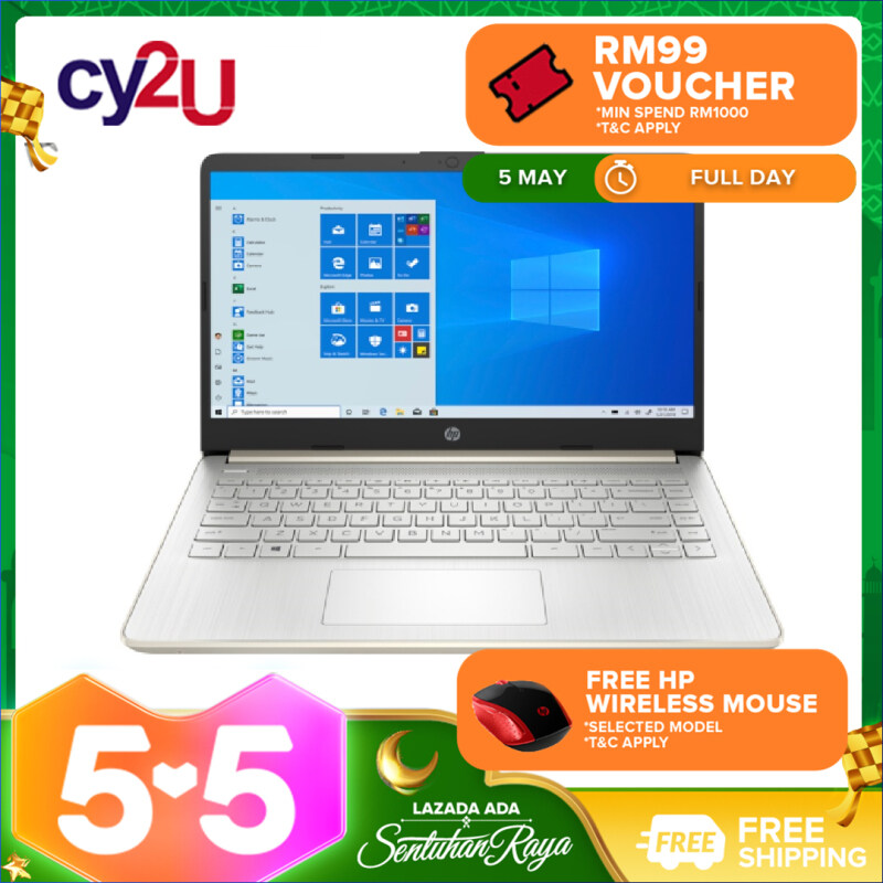 HP 14S-FQ0077AU 14 FHD Laptop - Pale Gold (AMD Ryzen 5 4500U, 8GB RAM, 512GB SSD, AMD Radeon Graphics, Win10) + Free MS Office H & S and HP Backpack Malaysia