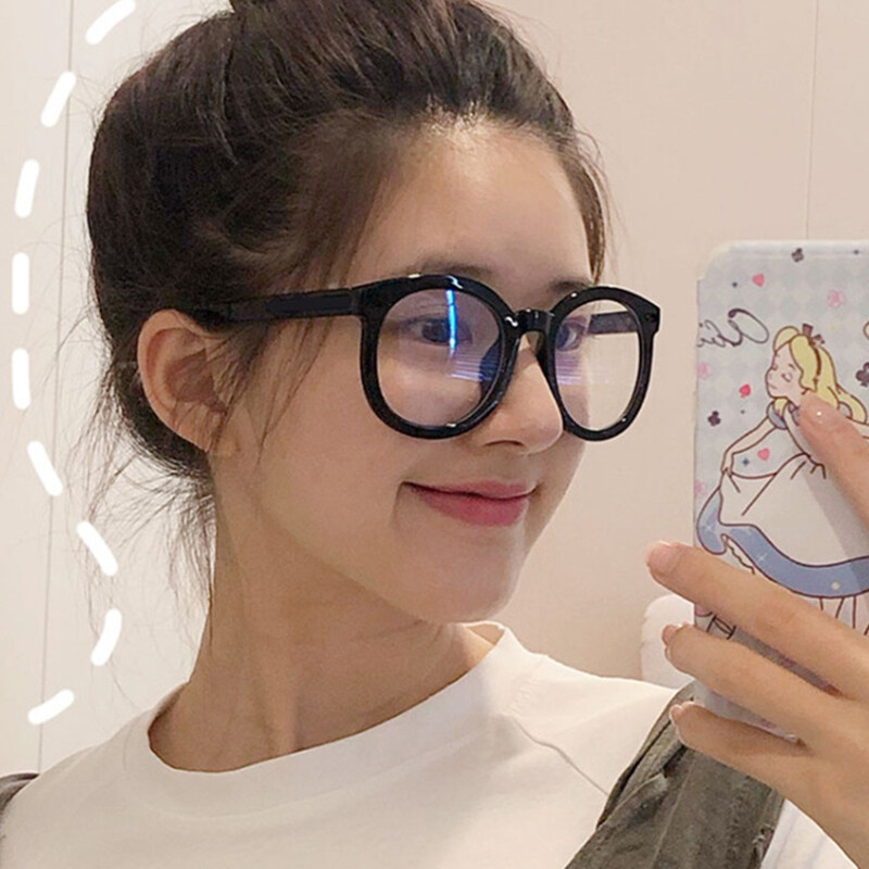 【ZNBY】The Same Black Frame Arrow Big Round Frame Plain Face Repair Glasses Frame