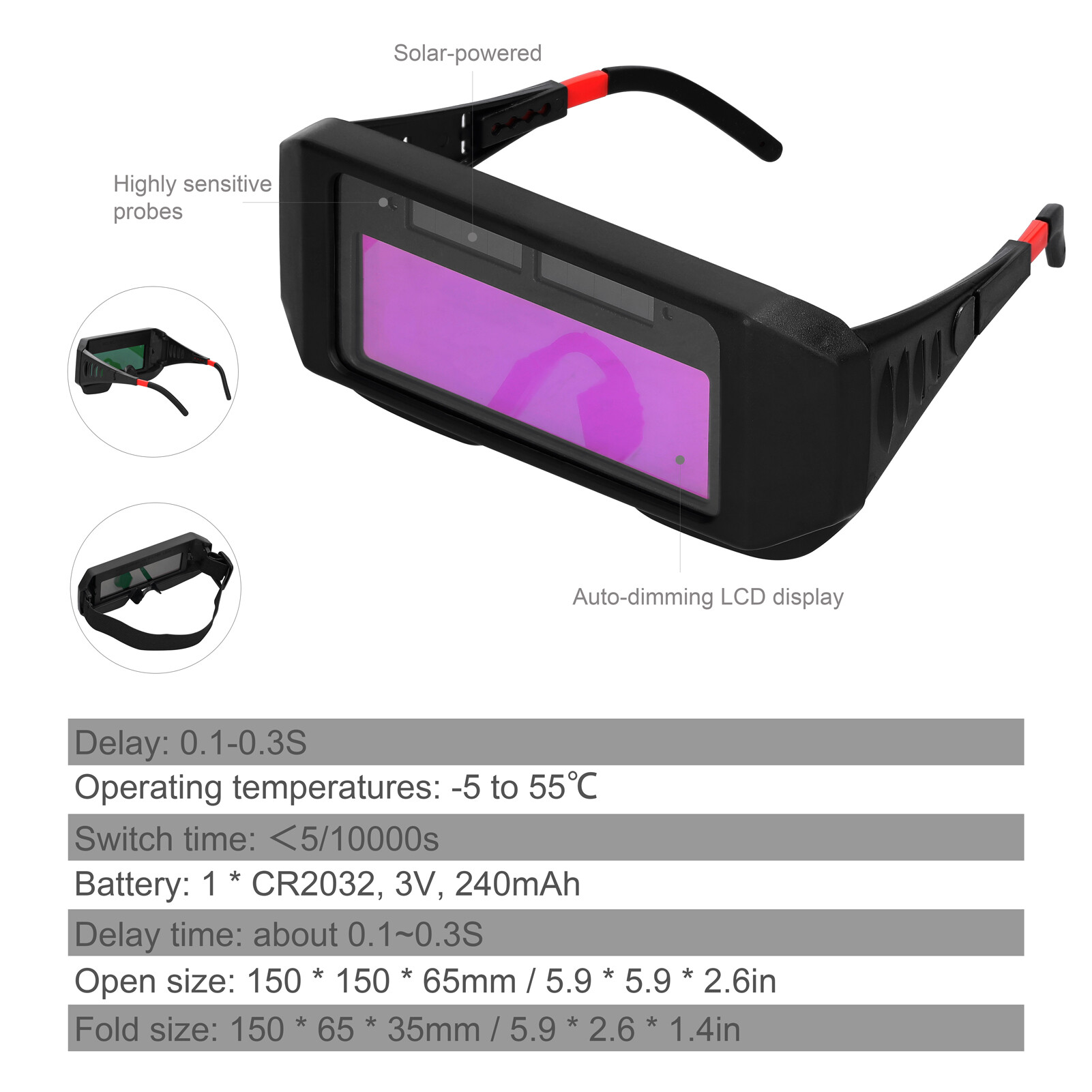 KKmoon Solar Power Automatic Dimming Welding Glasses HeadMounted Welding Eyeglass Welding Argon Arc Welding Glasses Protective Welding Eyeglass
