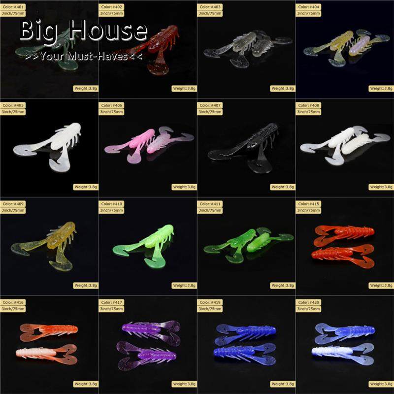 Big House 12 ชิ้น/ล็อต Craw ปลาประเภท Softbait เหยื่อตกปลากุ้งปลอมข้ามปลาเหยื่อล่อเหยื่อ 3 นิ้ว/75 มม./3.8g