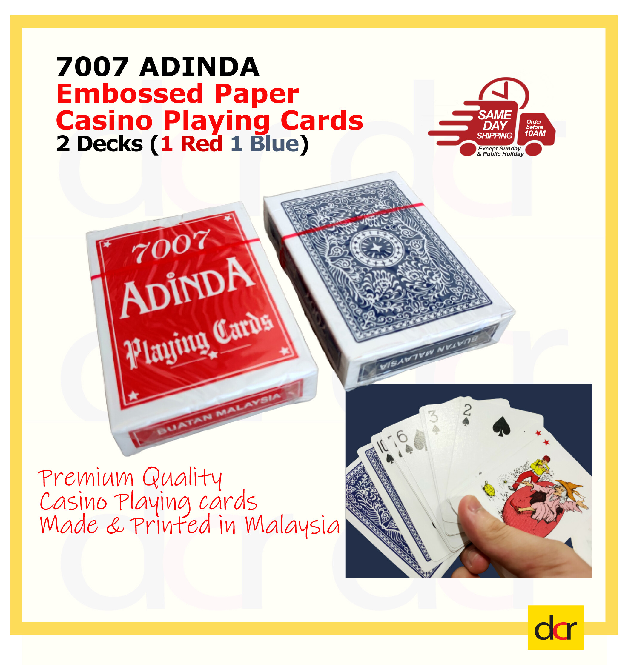 2 pcs) Premium Quality Embossed Casino Playing Card, 7007 ADINDA, 52 Cards  + 4 jokers, Made & Printed In Malaysia (One Blue, One Red) | Lazada