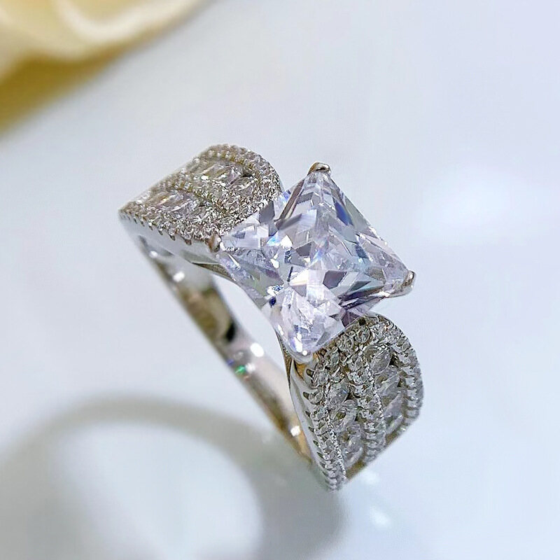 8x8mm Similar Moissanite Diamond Wedding Ring for Girl Women Lady Girlfriend Fine Elegant 925 Sterling Silver Jewelry