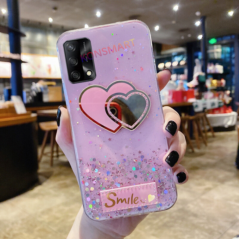 KONSMART Casing OPPO A74 (4G) 2021 New Love Mirror Bling Glitter Star Space Phone Case For OPPO A74 (5G) Soft TPU Back Cover