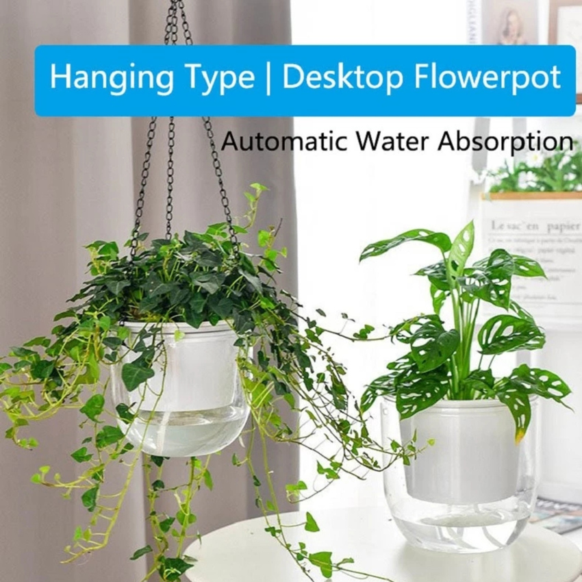 1pc Hanging Flowerpot Self Absorbing Water Hanging Planter Thickened Plastic Planter Hydroponic Soil Cultivation Lazy Flower Pot