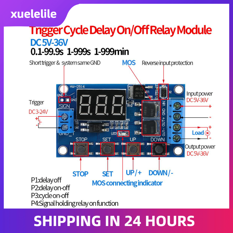 DC 5V--36V Trigger Cycle Delay Timer Module Timer Switch Turn On/Off Relay Module with LED Display