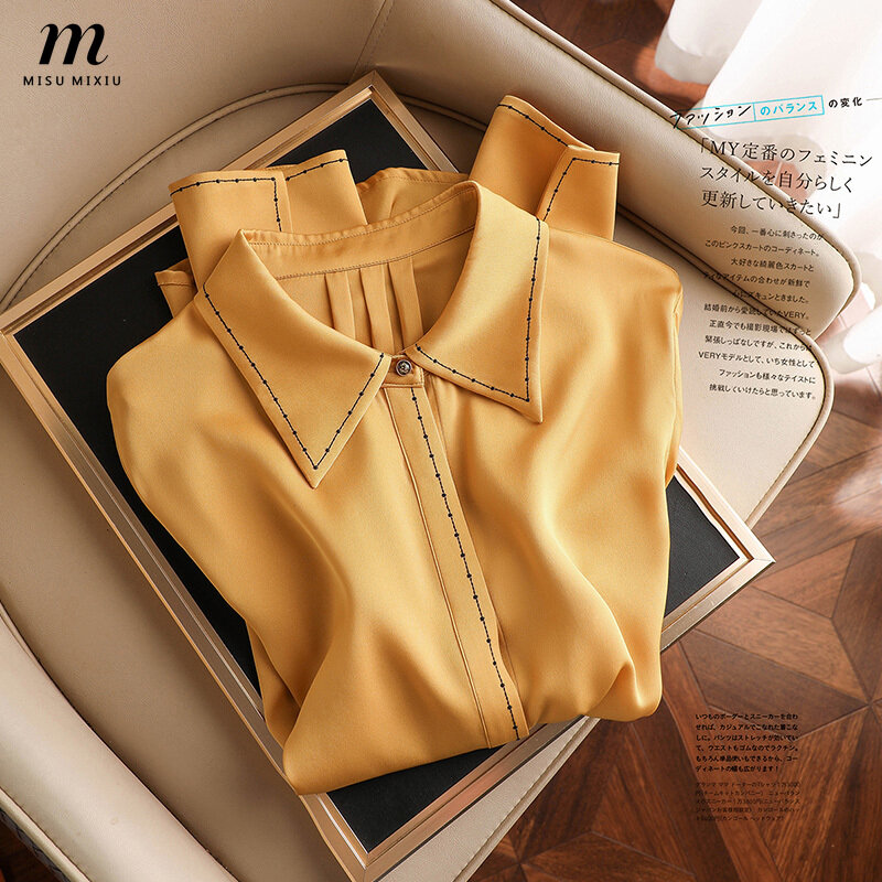 Misumixiu 2024 new silk mulberry silk shirt women's long sleeved spring fashion style top